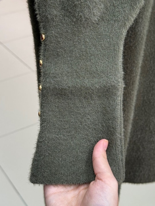 Lorin Kol Ucu Gold Düğmeli Uzun Triko Tunik-KR6015 Haki