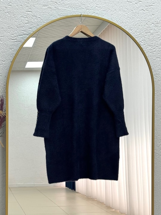 Lorin Kol Ucu Gold Düğmeli Uzun Triko Tunik-KR6015 Lacivert