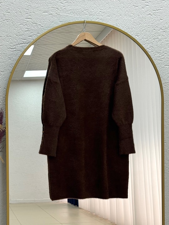 Lorin Kol Ucu Gold Düğmeli Uzun Triko Tunik-KR6015 Kahve