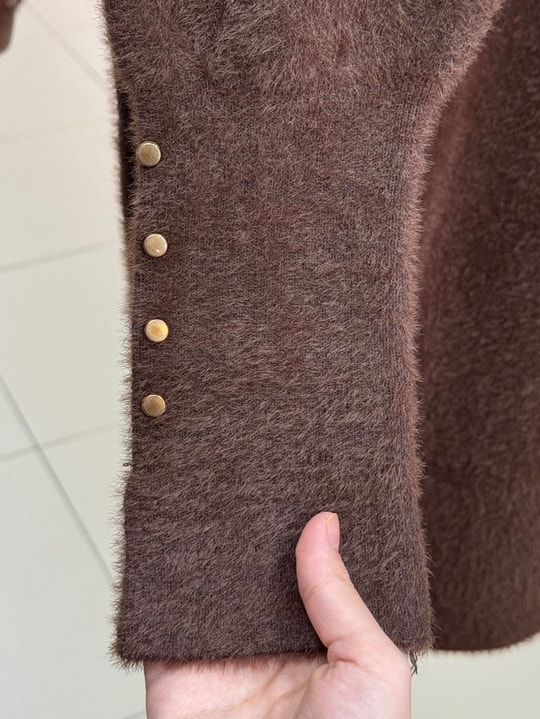 Lorin Kol Ucu Gold Düğmeli Uzun Triko Tunik-KR6015 Kahve