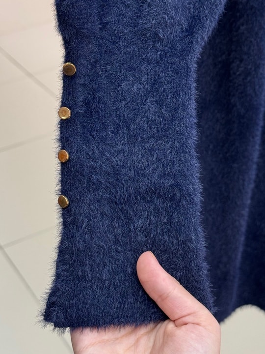 Lorin Kol Ucu Gold Düğmeli Uzun Triko Tunik-KR6015 Lacivert