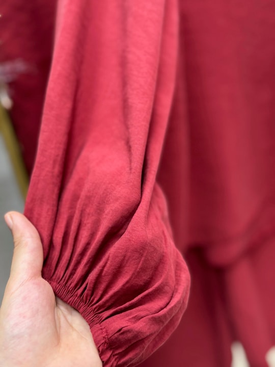Loruna Balon Kol Önü Düğmeli Modal Cupra Pantolonlu Takım-NL520 Bordo