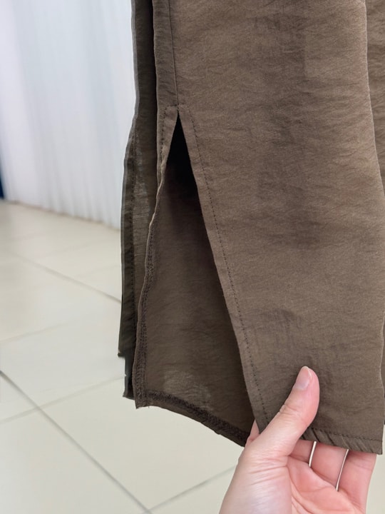 Lunana Önü Düğmeli Biyeli Modal Cupra Uzun Tunik-EK612 Kahve