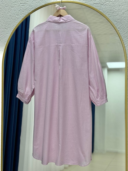 Lunara Bilek Büzgülü Nakışlı Keten Tunik-EK141.19 Pembe