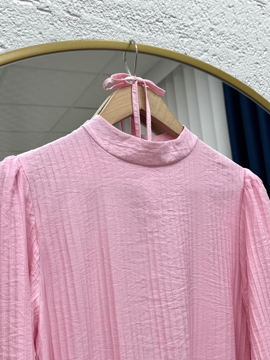 Lunia Balon Kol Hakim Yaka Kuşaklı Vrn Elbise-EK124.12 Pembe