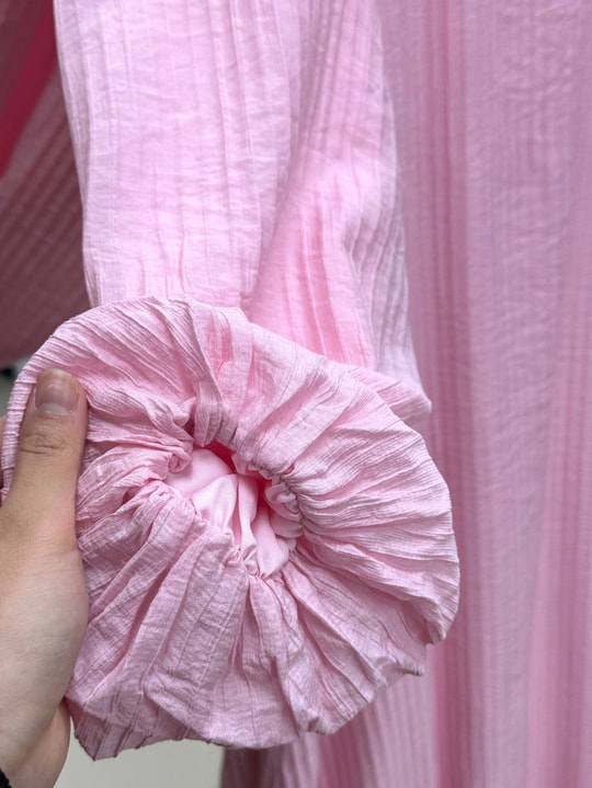 Lunia Balon Kol Hakim Yaka Kuşaklı Vrn Elbise-EK124.12 Pembe