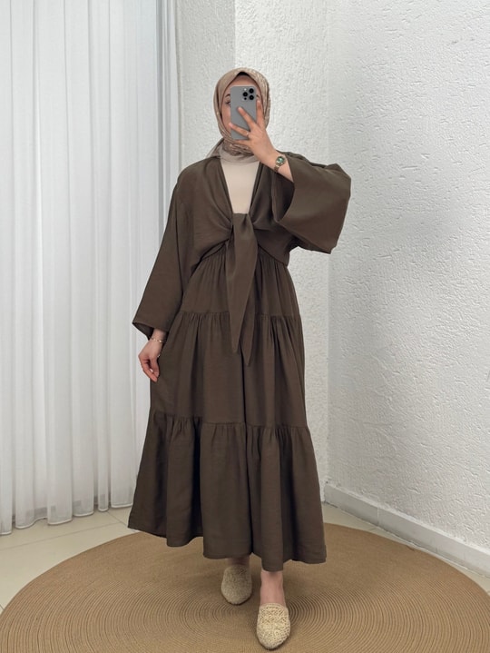 Lunique Eteği Katkatlı Bağlamalı Takım-EK630 Kahve