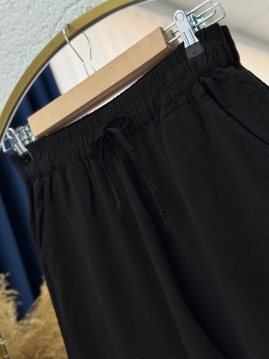 Lunora Beli Lastikli Bol Paça Pantolon-MA3204 Siyah