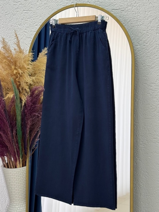 Lunora Beli Lastikli Bol Paça Pantolon-MA3204 Lacivert
