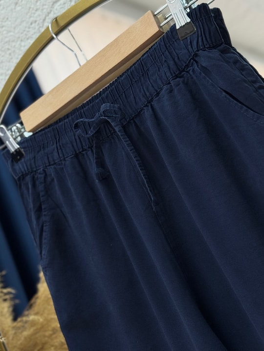 Lunora Beli Lastikli Bol Paça Pantolon-MA3204 Lacivert