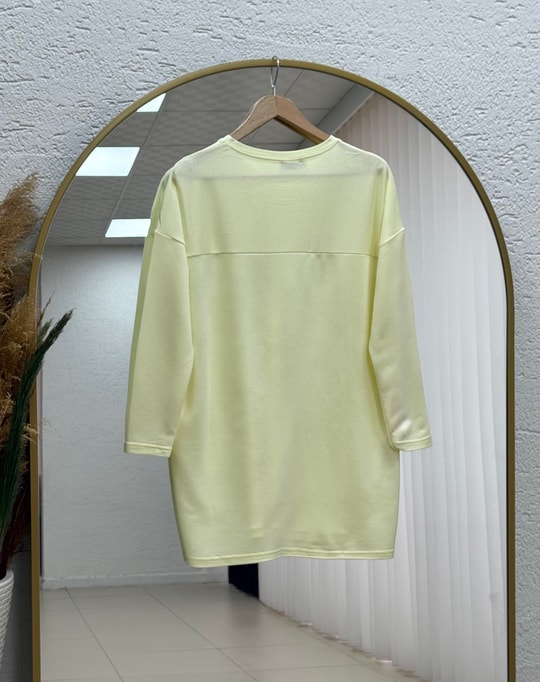 Mahay Kalp Nakışlı Yırtmaçlı Tunik-SS13074 Sarı