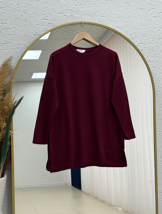 Mahay Kalp Nakışlı Yırtmaçlı Tunik-SS13074 Bordo