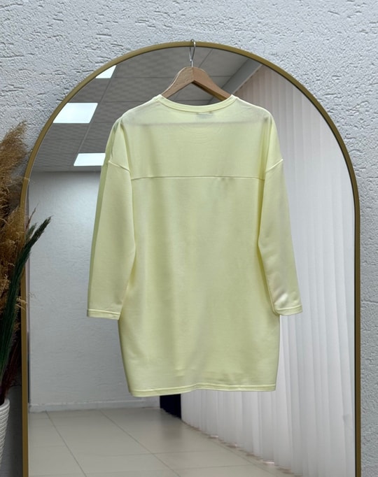 Mahay Kalp Nakışlı Yırtmaçlı Tunik-SS13074 Sarı