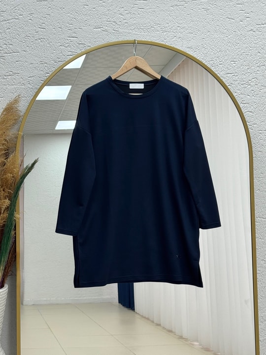 Mahay Kalp Nakışlı Yırtmaçlı Tunik-SS13074 Lacivert