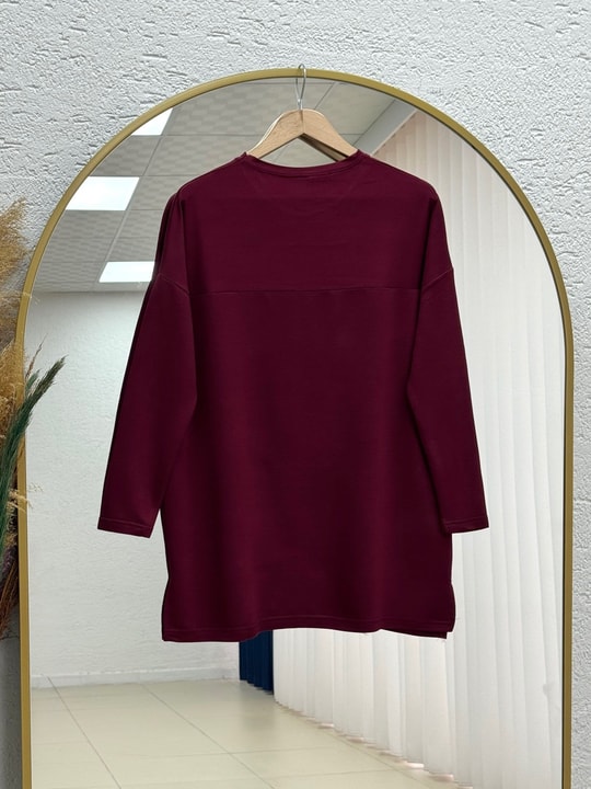 Mahay Kalp Nakışlı Yırtmaçlı Tunik-SS13074 Bordo