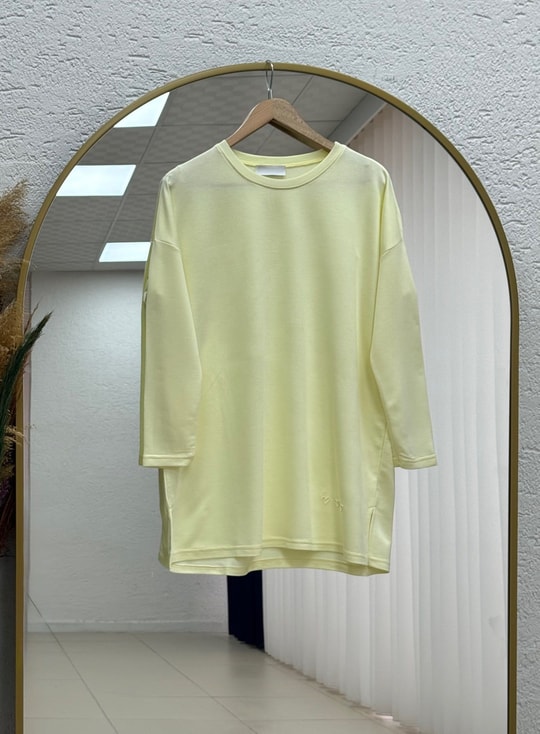 Mahay Kalp Nakışlı Yırtmaçlı Tunik-SS13074 Sarı