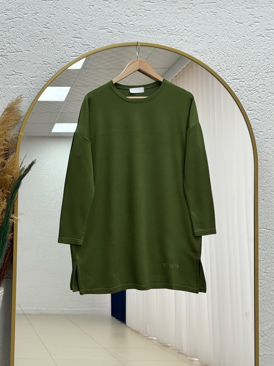 Mahay Kalp Nakışlı Yırtmaçlı Tunik-SS13074 Haki