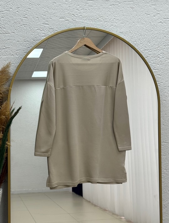 Mahay Kalp Nakışlı Yırtmaçlı Tunik-SS13074 Taş