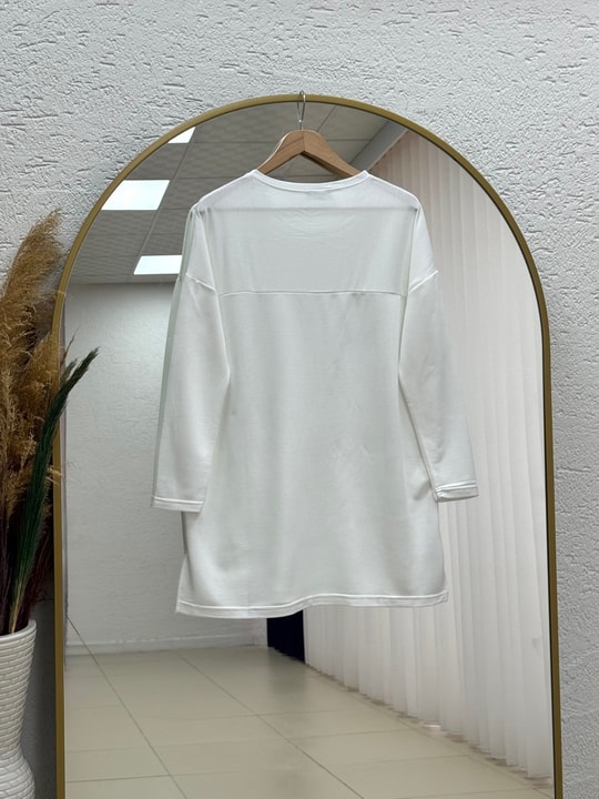 Mahay Kalp Nakışlı Yırtmaçlı Tunik-SS13074 Beyaz