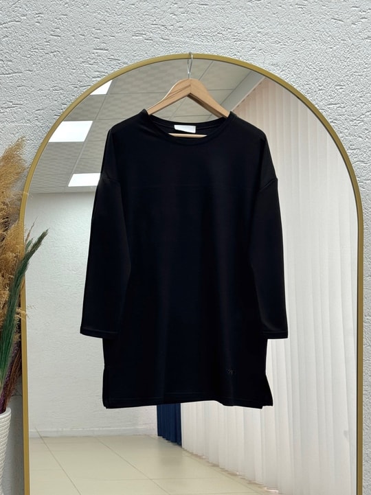 Mahay Kalp Nakışlı Yırtmaçlı Tunik-SS13074 Siyah