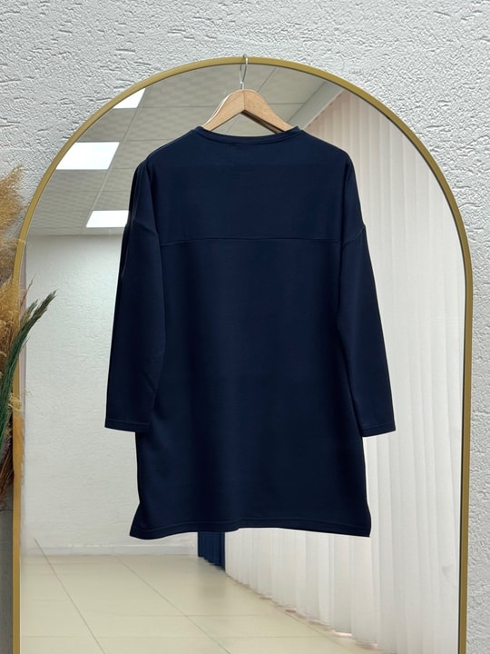 Mahay Kalp Nakışlı Yırtmaçlı Tunik-SS13074 Lacivert