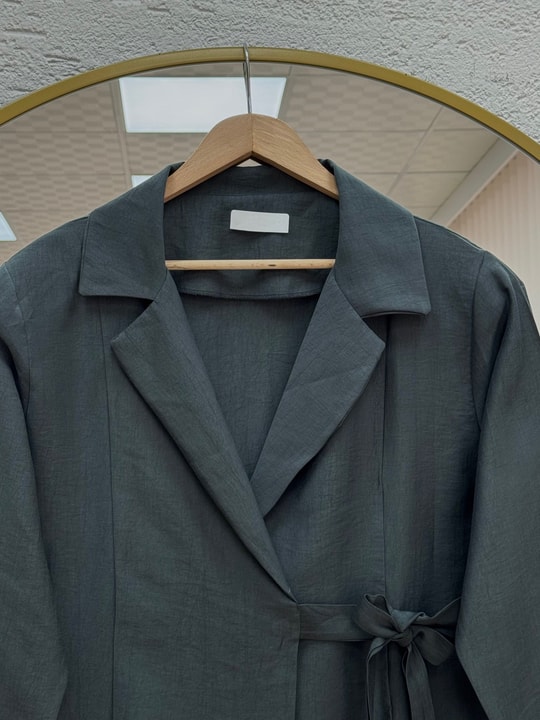 Mahbanu Gömlek Yaka Yırtmaçlı Kimono Kap-EK1107 Antrasit
