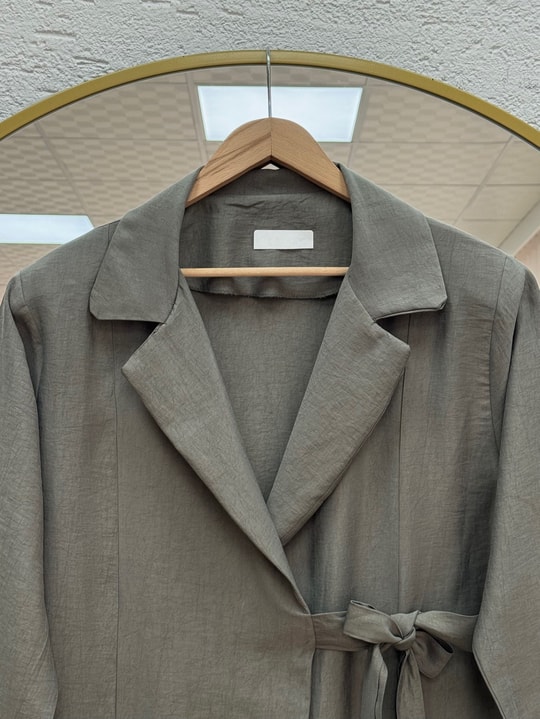 Mahbanu Gömlek Yaka Yırtmaçlı Kimono Kap-EK1107 Mint