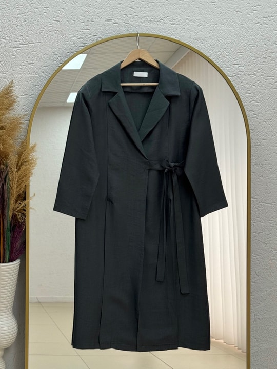 Mahbanu Gömlek Yaka Yırtmaçlı Kimono Kap-EK1107 Antrasit