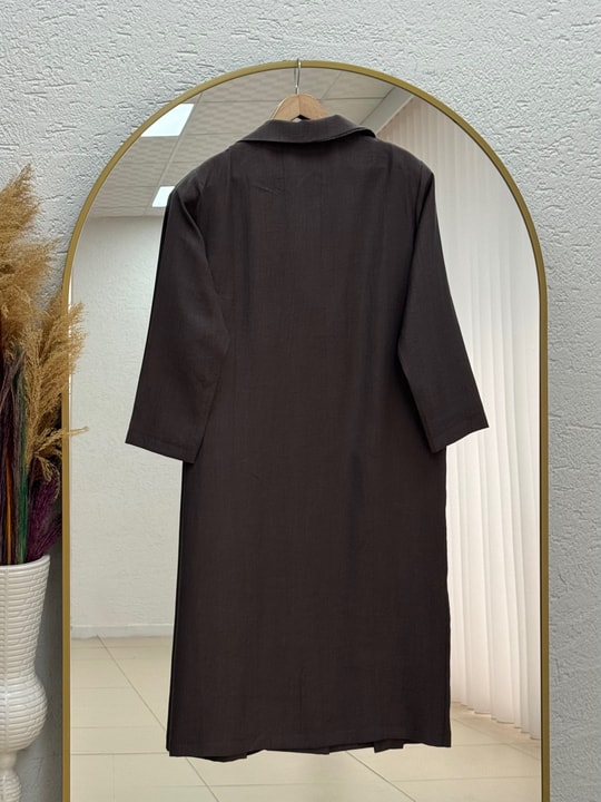 Mahbanu Gömlek Yaka Yırtmaçlı Kimono Kap-EK1107 Kahve