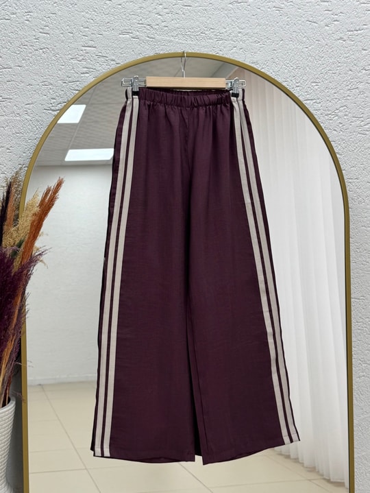 Mahgül Yanı Şeritli Fermuarlı Pantolonlu Takım-PN3188 Bordo