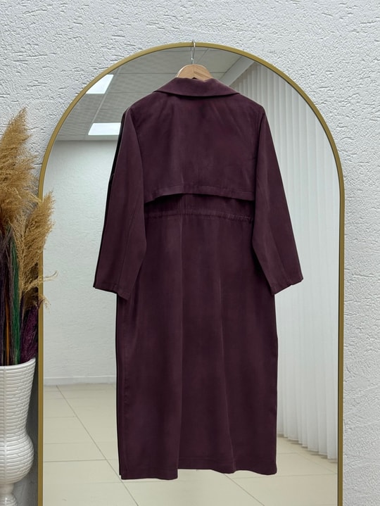 Mahidevran Bel Büzgülü Çift Düğmeli Kap-EK1123 Mürdüm