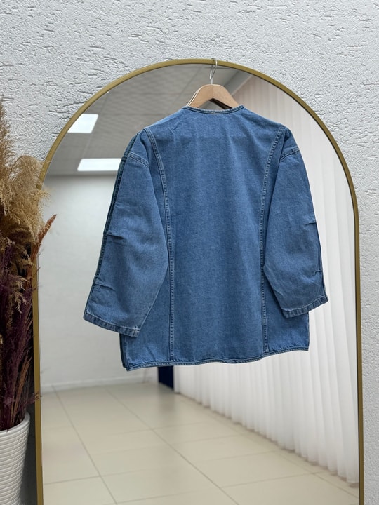 Mahira Çift Cepli Belden Bağlamalı Kot Kimono-LS2584 Mavi