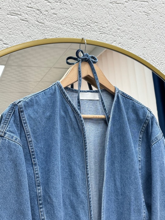 Mahira Çift Cepli Belden Bağlamalı Kot Kimono-LS2584 Mavi
