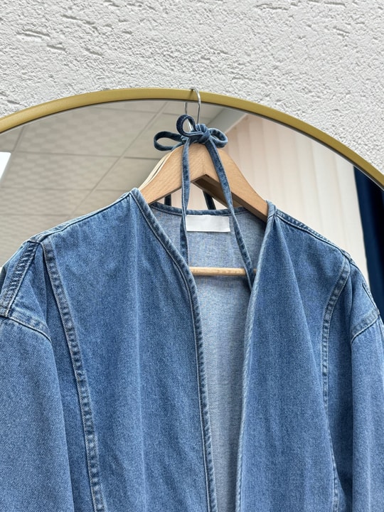 Mahira Çift Cepli Belden Bağlamalı Kot Kimono-LS2584 Mavi