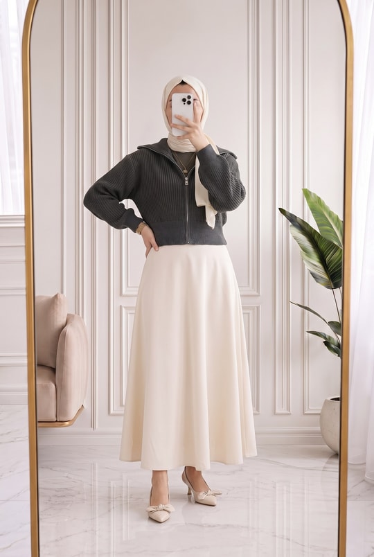 Mahnur Fermuarlı Boğazlı Triko Hırka-KR6005 Gri