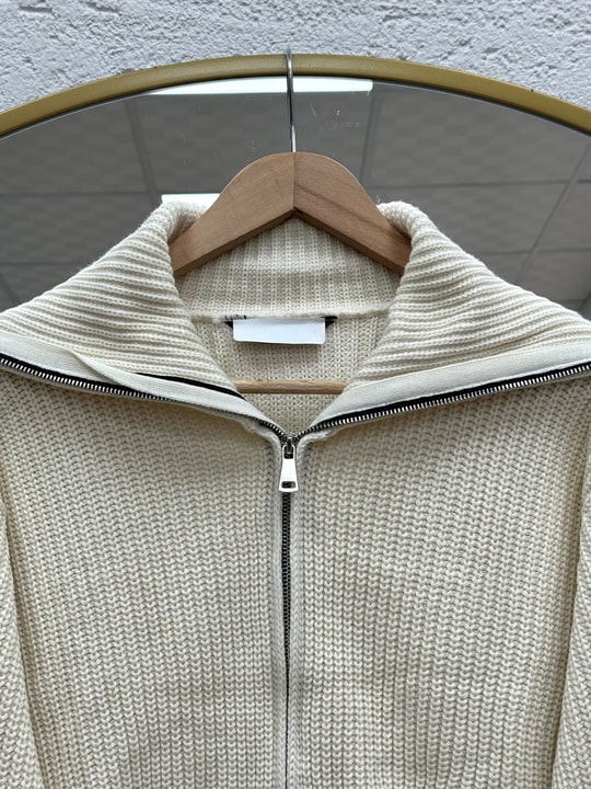 Mahnur Fermuarlı Boğazlı Triko Hırka-KR6005 Ekru