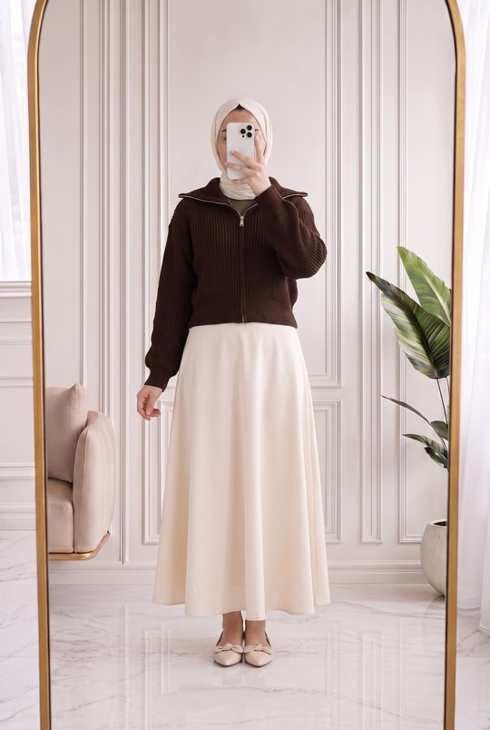 Mahnur Fermuarlı Boğazlı Triko Hırka-KR6005 Kahve