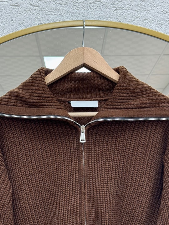 Mahnur Fermuarlı Boğazlı Triko Hırka-KR6005 Kahve