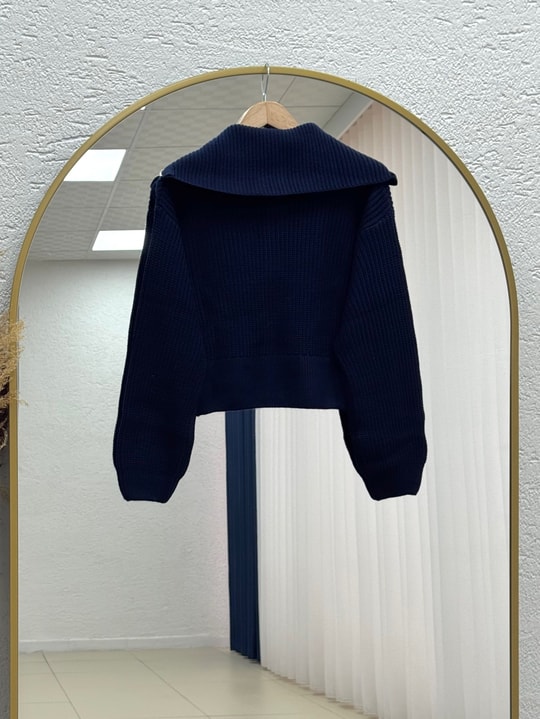 Mahnur Fermuarlı Boğazlı Triko Hırka-KR6005 Lacivert