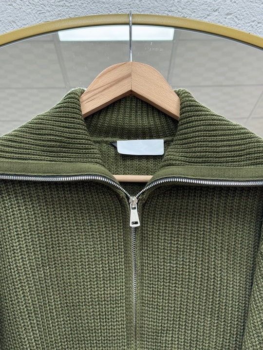 Mahnur Fermuarlı Boğazlı Triko Hırka-KR6005 Haki