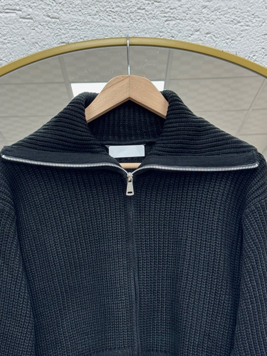 Mahnur Fermuarlı Boğazlı Triko Hırka-KR6005 Siyah
