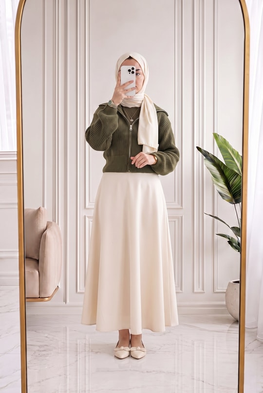 Mahnur Fermuarlı Boğazlı Triko Hırka-KR6005 Haki