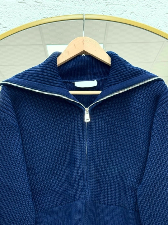 Mahnur Fermuarlı Boğazlı Triko Hırka-KR6005 Lacivert