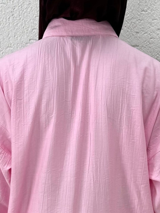 Marira Büzgülü Bağcıklı Uzun Çilek Gömlek-PE262 Pembe