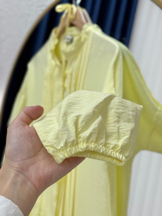 Maruna Poplin Pileli Düğmeli Elbise-NA2404 Sarı