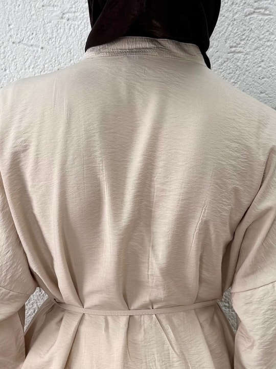 Maruna Poplin Pileli Düğmeli Elbise-NA2404 Taş