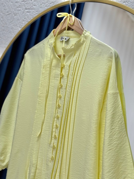 Maruna Poplin Pileli Düğmeli Elbise-NA2404 Sarı