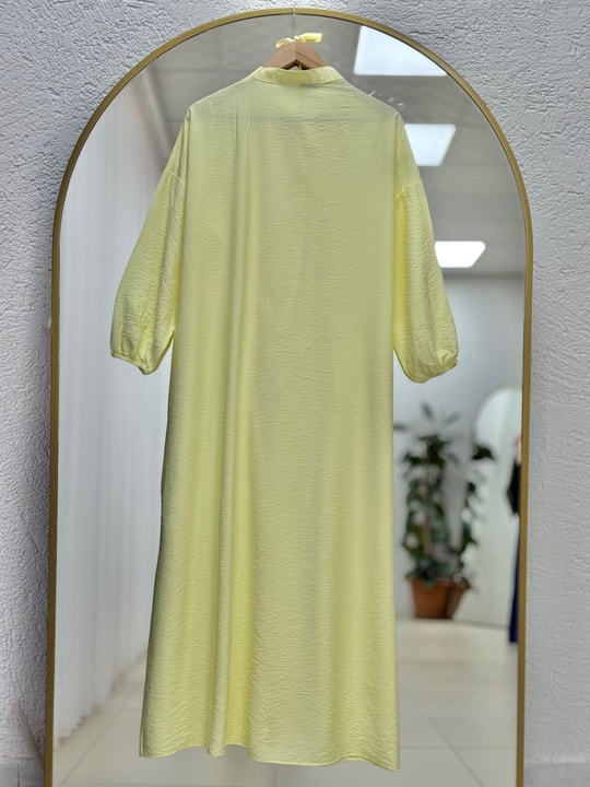 Maruna Poplin Pileli Düğmeli Elbise-NA2404 Sarı