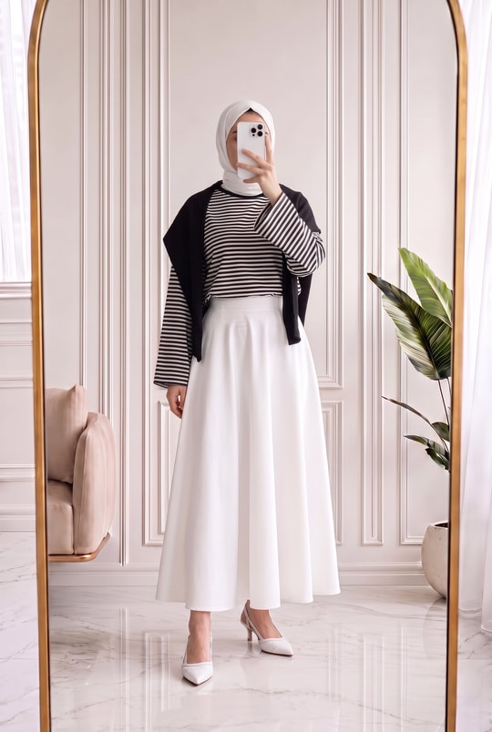 Mayra Çizgili Fularlı Tunik-SS13254 Siyah