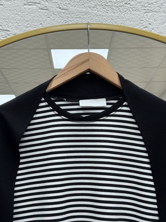 Mayra Çizgili Fularlı Tunik-SS13254 Siyah